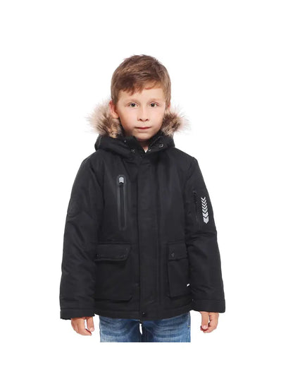 Boys' Parka Jacket with Faux Fur Insulated Hood
