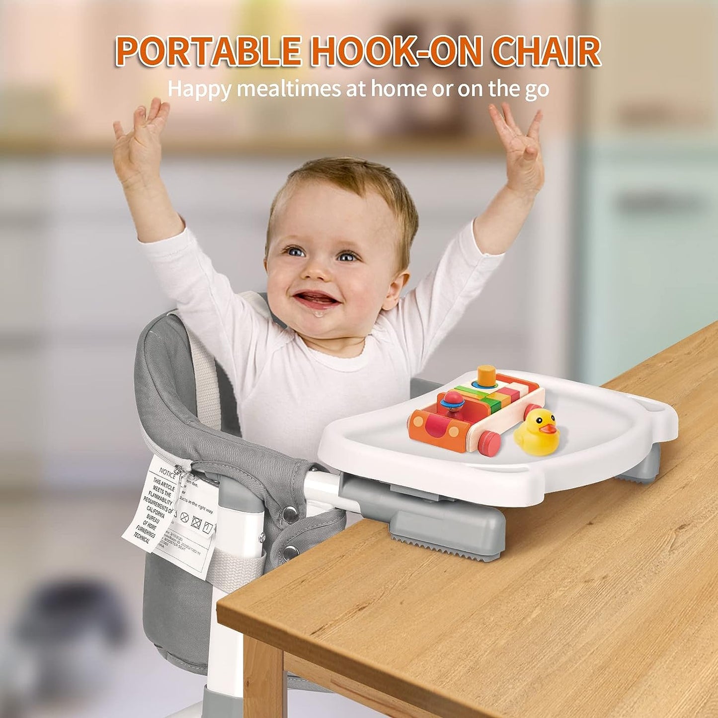 Free Standing Floor Seat 3 in 1 Baby Booster High Chair with Tray Feeding Seat for Table Hook On Chair