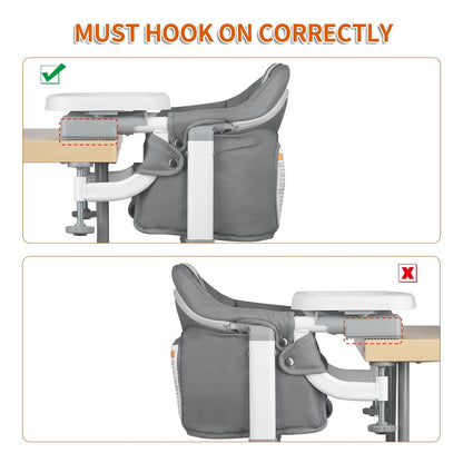 Free Standing Floor Seat 3 in 1 Baby Booster High Chair with Tray Feeding Seat for Table Hook On Chair