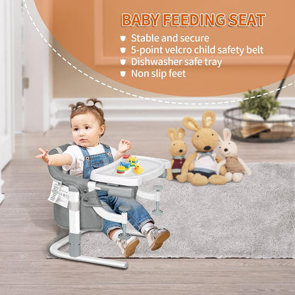 Free Standing Floor Seat 3 in 1 Baby Booster High Chair with Tray Feeding Seat for Table Hook On Chair