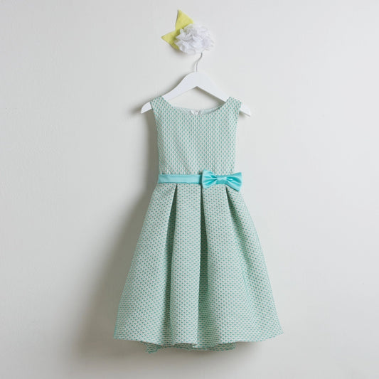 Petite Polka Dot Pleated Jacquard with Satin Bow