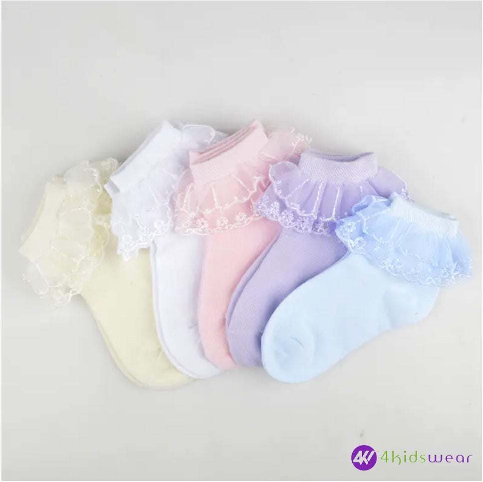 children cute double lace kids socks 100% cotton school teen socks crew white girls sock