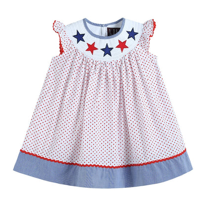 Red Polka Dot Americana Smocked Bishop Dress