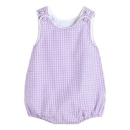 Classic Purple Gingham Baby Bubble Romper