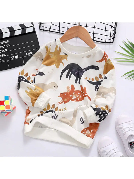 Baby Boy Cartoon Dinosaur Print Long-Sleeve Sweatshirt