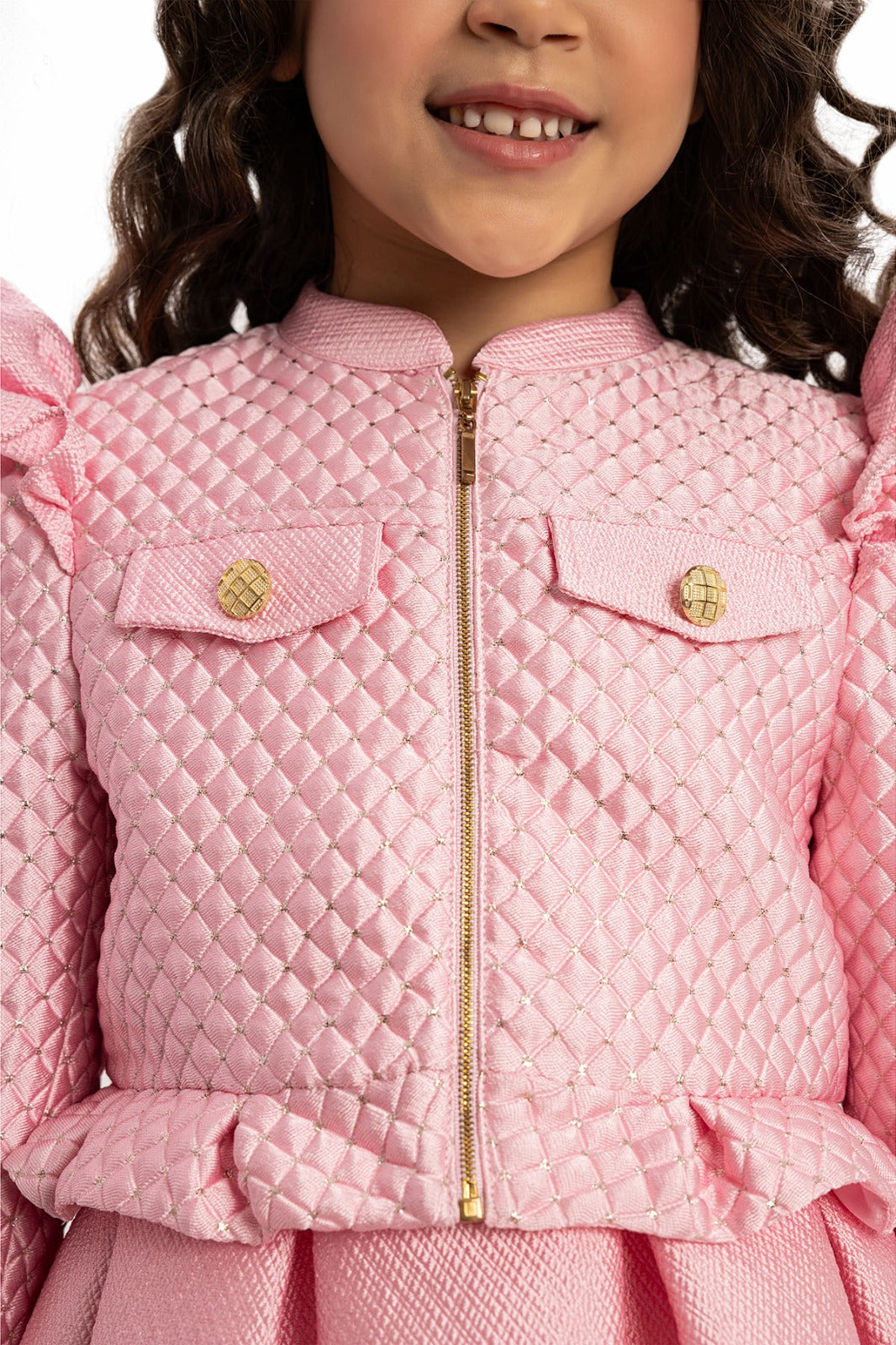 Pink First Communion Dress with Elegant Quilted Jacket