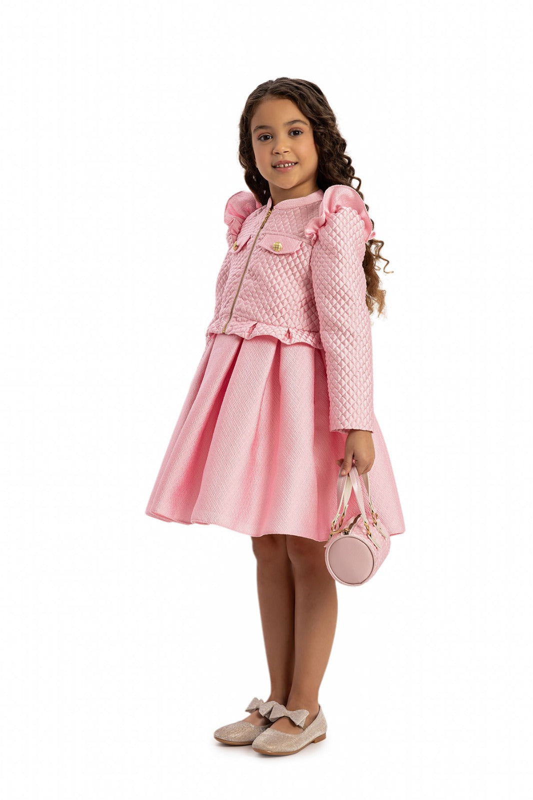Pink First Communion Dress with Elegant Quilted Jacket