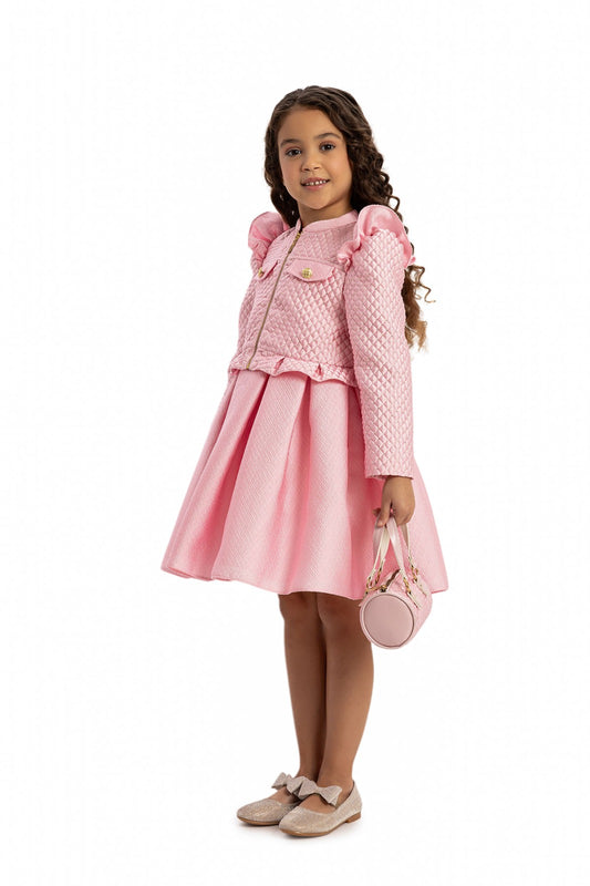 Pink First Communion Dress with Elegant Quilted Jacket