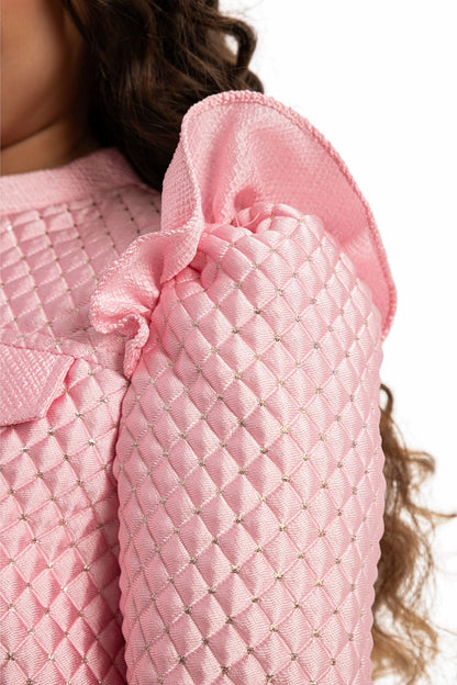 Pink First Communion Dress with Elegant Quilted Jacket