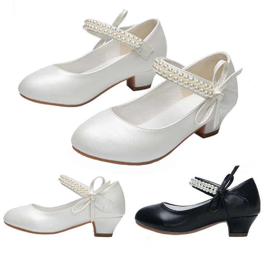 Girls Elegant pearls designs princess shoes girls PU leather white formal party children's dress shoes for special occasion