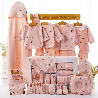 New style 100% cotton romper full month lovely carton pattern design new born baby clothing gift set