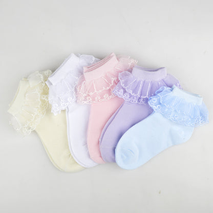 Children cute double lace kids socks 100% cotton school teen socks crew white girls sock