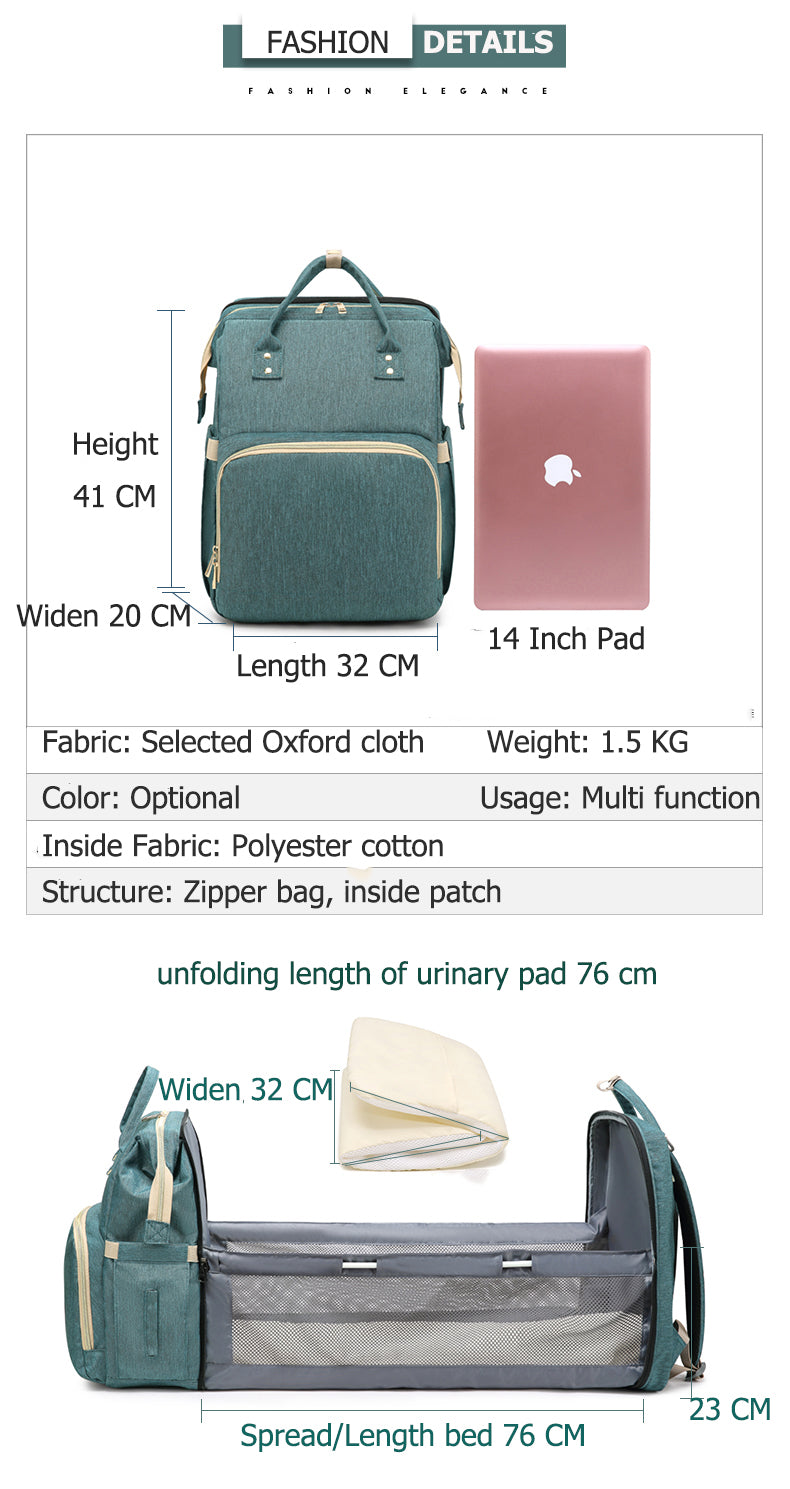 Green - Fashion Design Baby Bag Portable & Movable Mommy Backpack Bag Hanging Storage Sleeping Bag