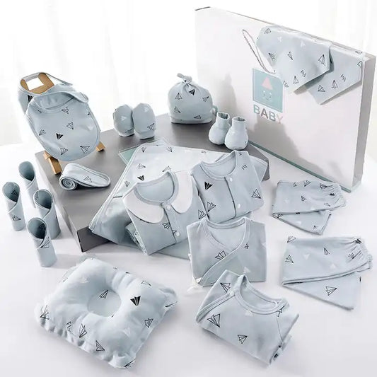 New style 100% cotton romper full month lovely carton pattern design new born baby clothing gift set