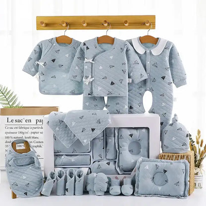 New style 100% cotton romper full month lovely carton pattern design new born baby clothing gift set