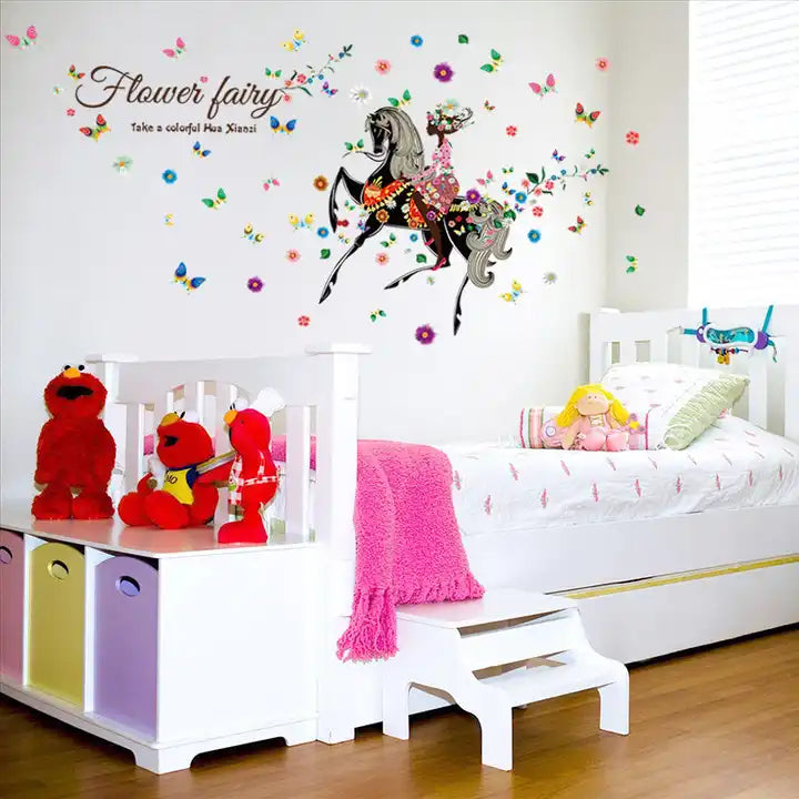 Colorful Flower Animal Unicorn Wall Sticker 3D Art Decal Sticker Child Room Nursery Wall Decoration Home Decor