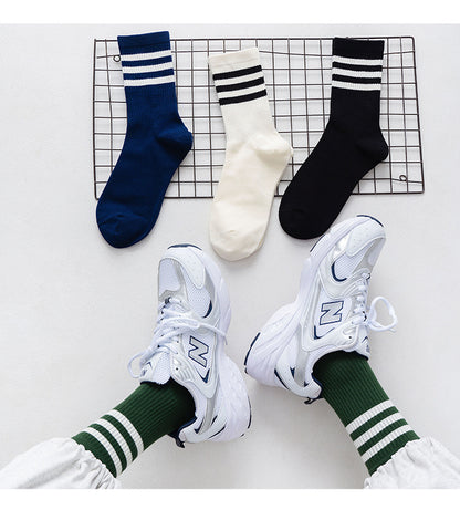 Classic White Black Stripes Medium Tube Crew Children School Sock Football Basketball Breathable Sports Kids Soccer Socks