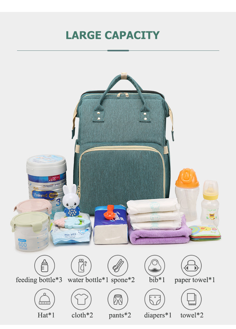 Green - Fashion Design Baby Bag Portable & Movable Mommy Backpack Bag Hanging Storage Sleeping Bag