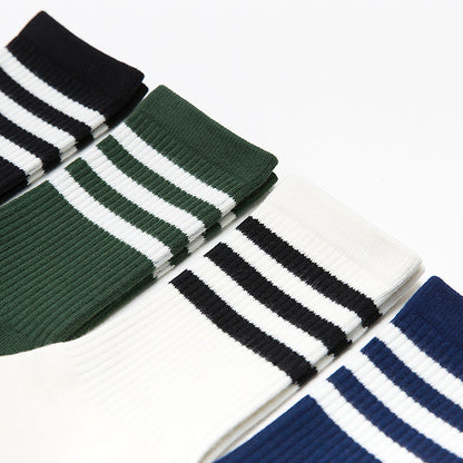 Classic White Black Stripes Medium Tube Crew Children School Sock Football Basketball Breathable Sports Kids Soccer Socks