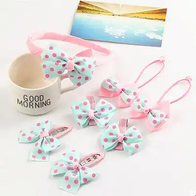 7Pcs Headwear Set Kids Baby Bows Headbands Hair Clips for Girls Barrettes Elastic Hair Bands Baby girl Hair Accessories