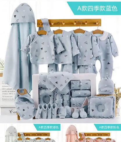New style 100% cotton romper full month lovely carton pattern design new born baby clothing gift set
