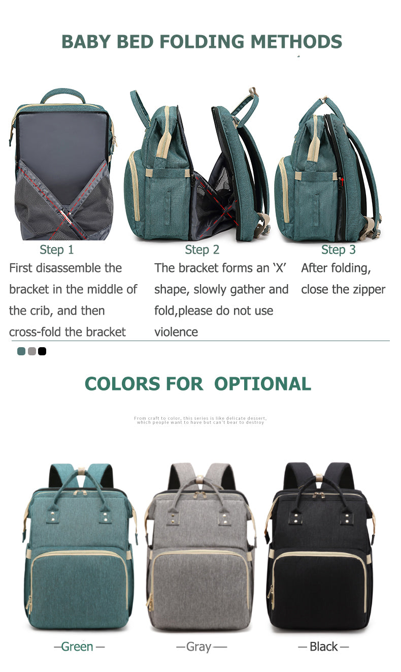 Green - Fashion Design Baby Bag Portable & Movable Mommy Backpack Bag Hanging Storage Sleeping Bag