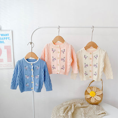 Girls Long Sleeve Cardigan Children Boutique Knit Cotton Girls Winter Oversized Cardigan Baby Sweaters for Kids