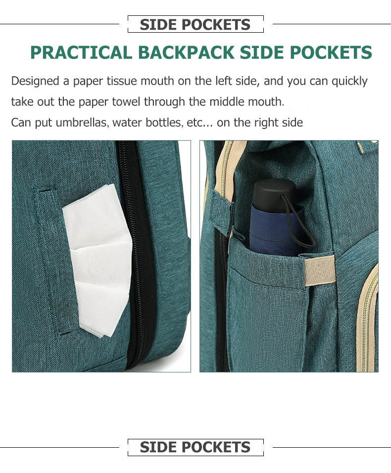 Green - Fashion Design Baby Bag Portable & Movable Mommy Backpack Bag Hanging Storage Sleeping Bag