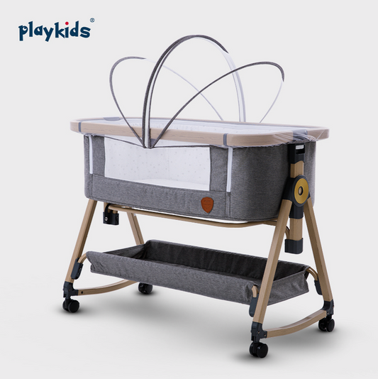Baby Portable Gery/Bule Bed Foldable Swinging Crib Bedside Cradle Swing Bassinet