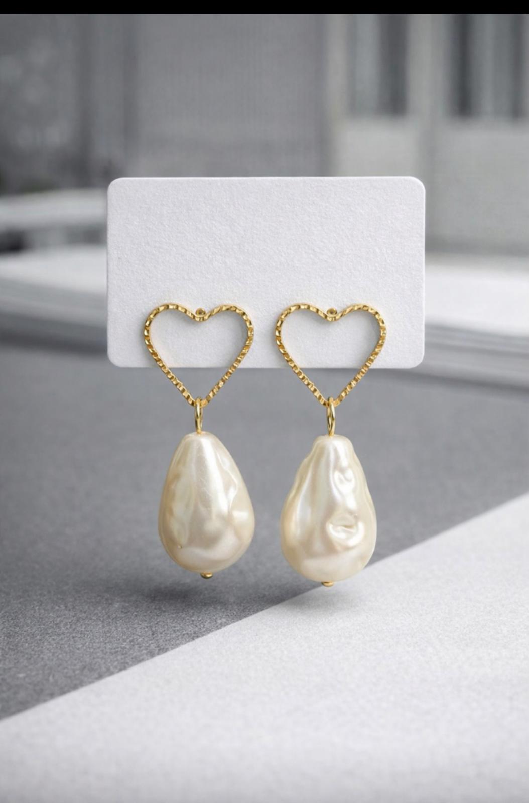 Golden Heart Baroque Pearl Earrings