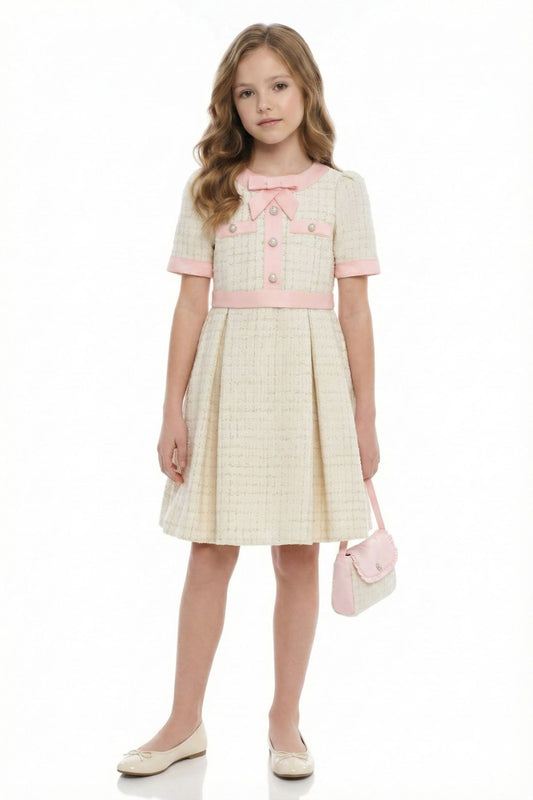 Pink dress and jacket set for girls, classic elegance