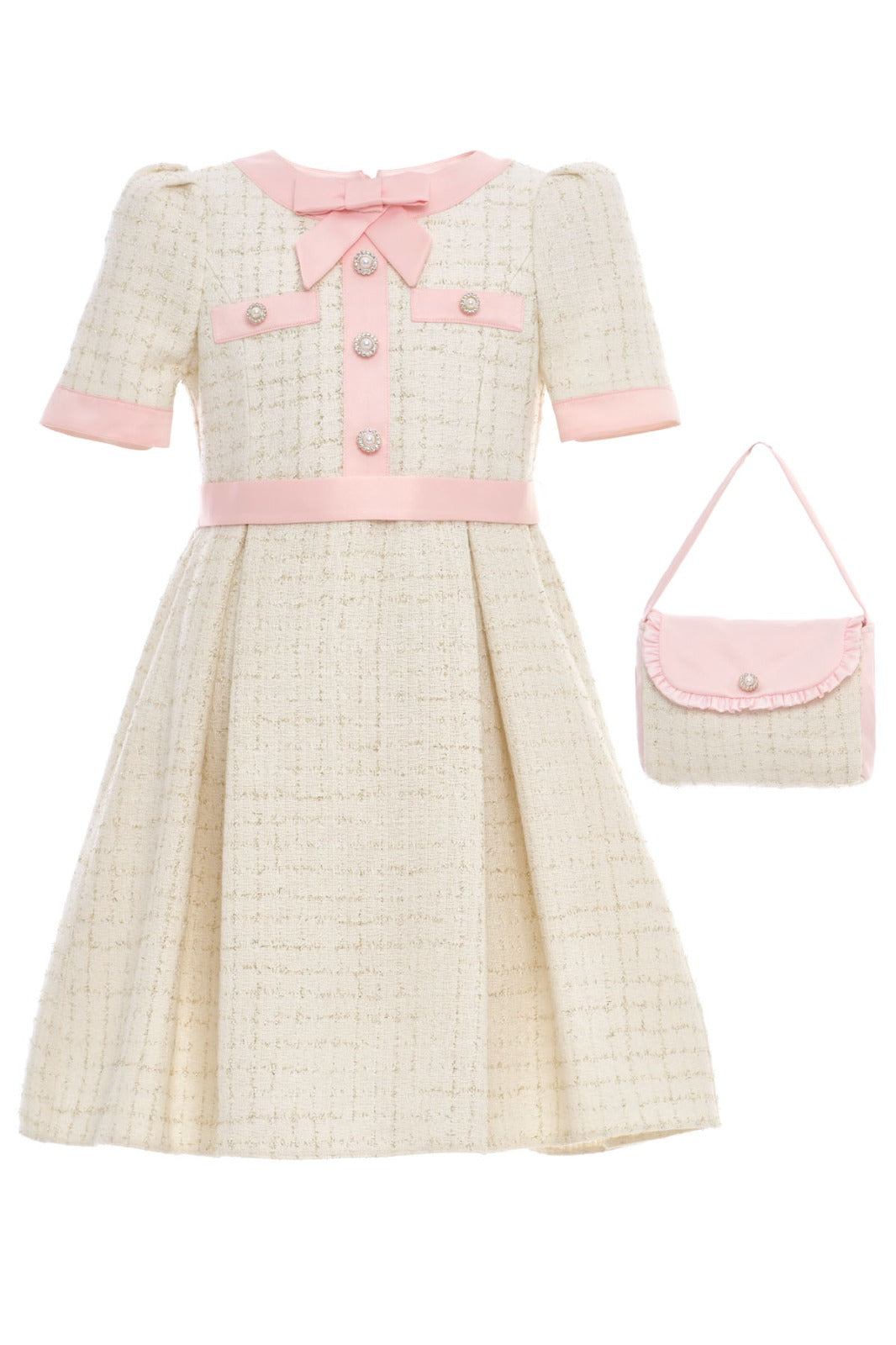 Pink dress and jacket set for girls, classic elegance