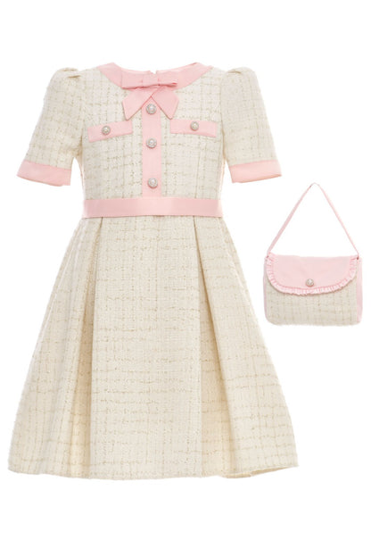Pink dress and jacket set for girls, classic elegance