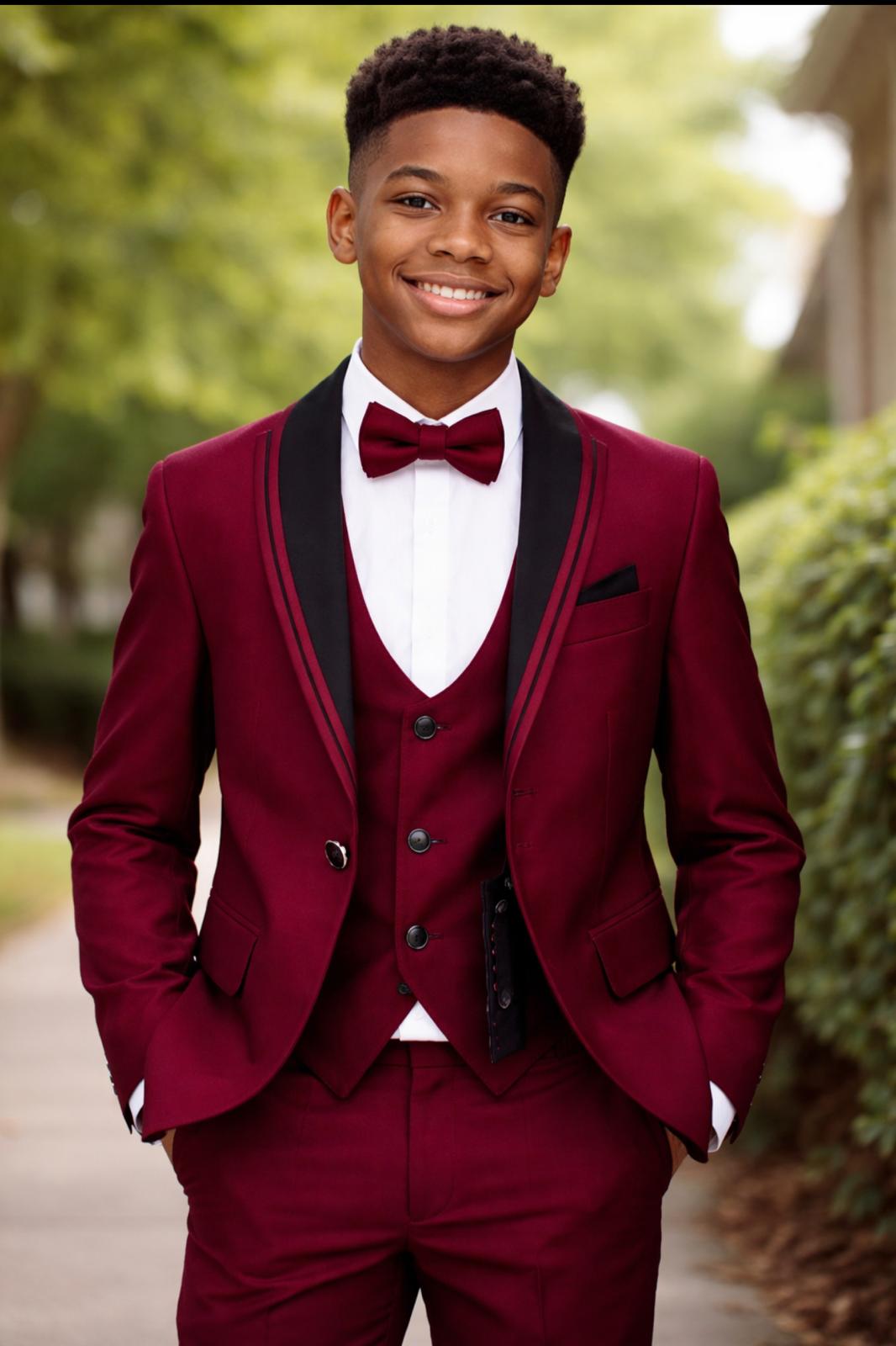 Burgundy Youth Three-Piece Formal Suit