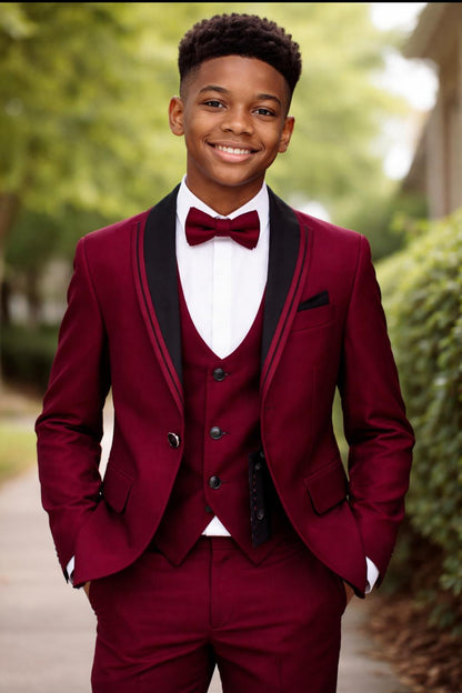 Burgundy Youth Three-Piece Formal Suit