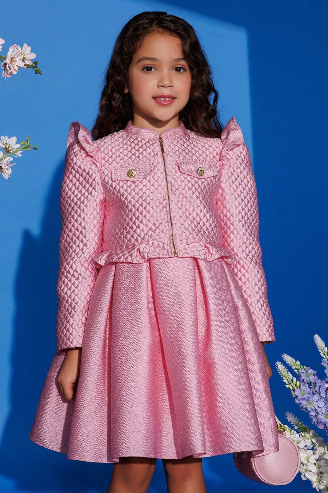 Pink First Communion Dress with Elegant Quilted Jacket