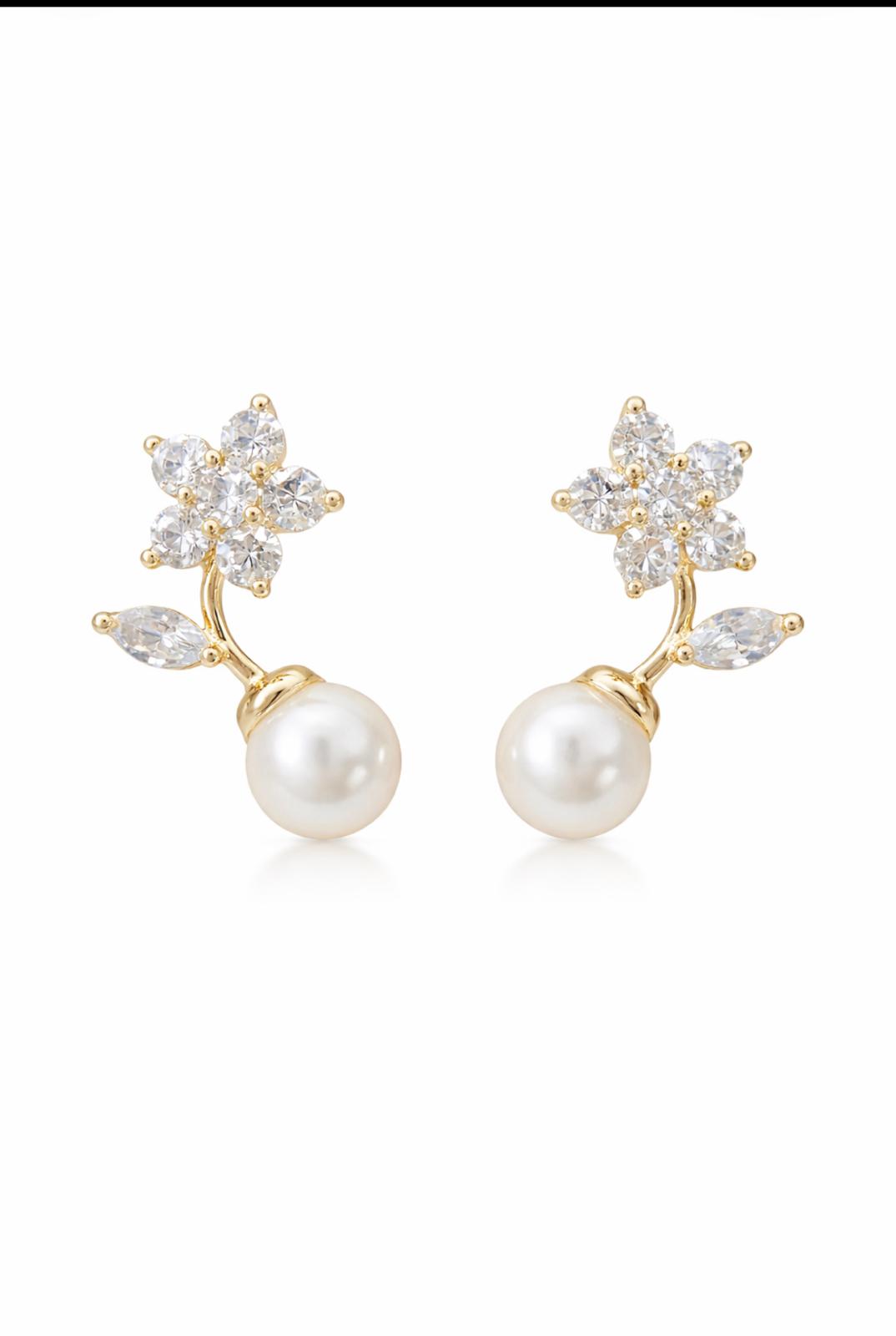 Floral Crystal Pearl Drop Earrings