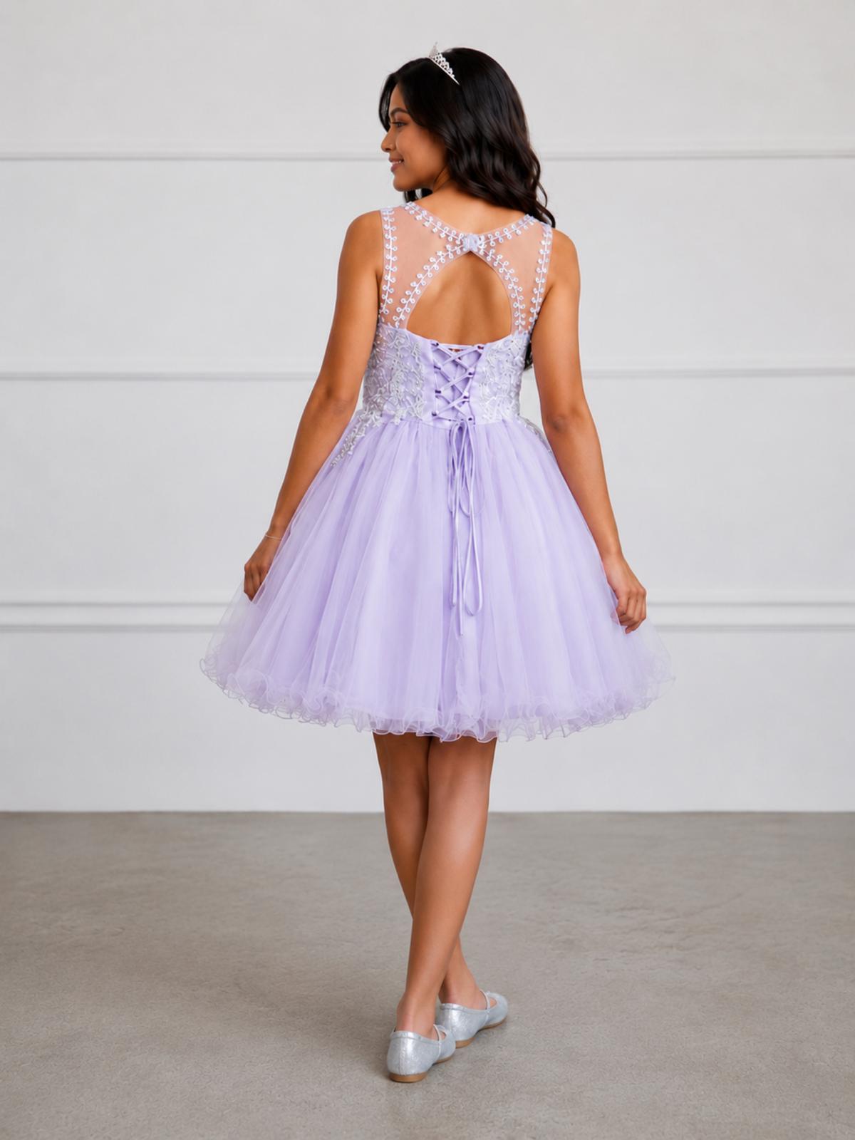 LILAC Short Gown with Embroidery Embellishments