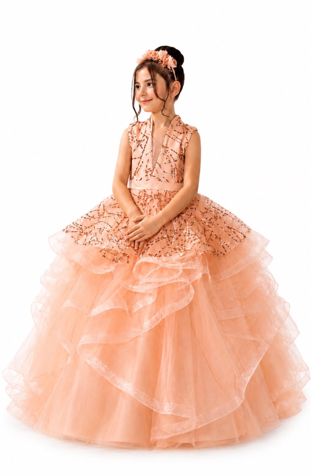 Golden Peach Princess Couture Gown