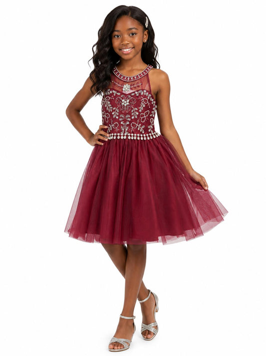 Burgundy Beaded Special Occasion Dress