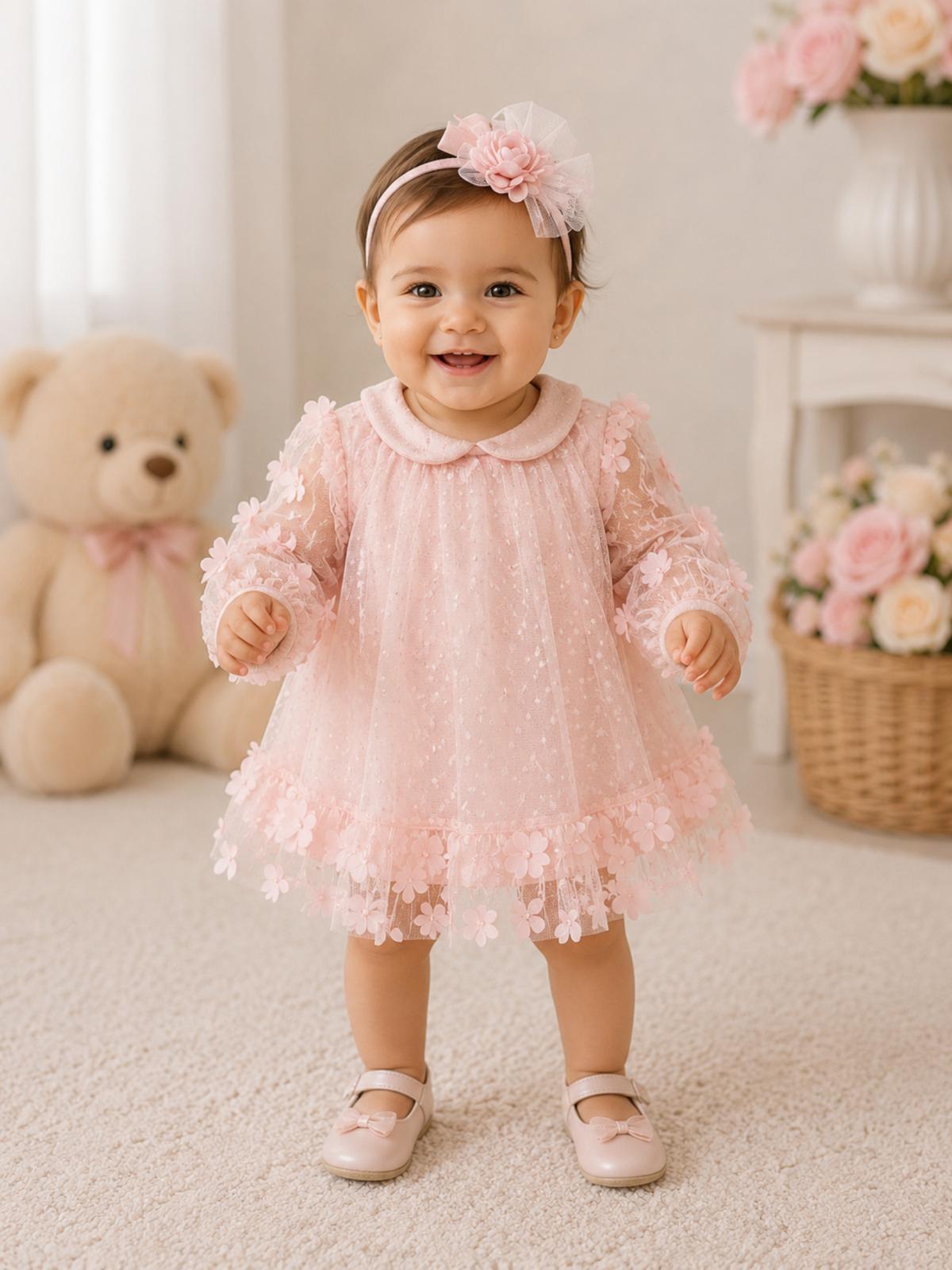 lush Pink Floral Baby Dress with Matching Headband