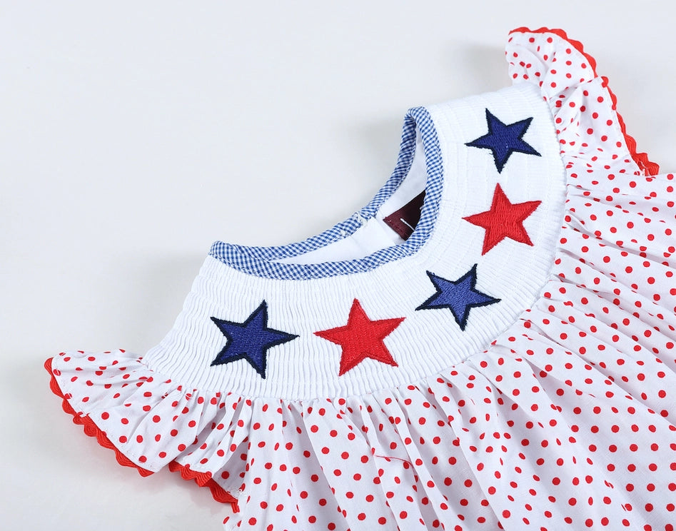 Red Polka Dot Americana Smocked Bishop Dress