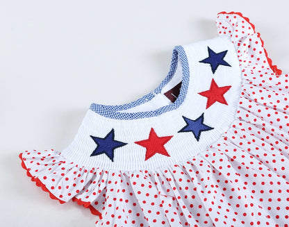 Red Polka Dot Americana Smocked Bishop Dress