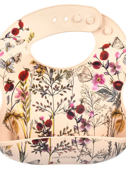 Flower Print Silicone Bib with Crumb Catcher