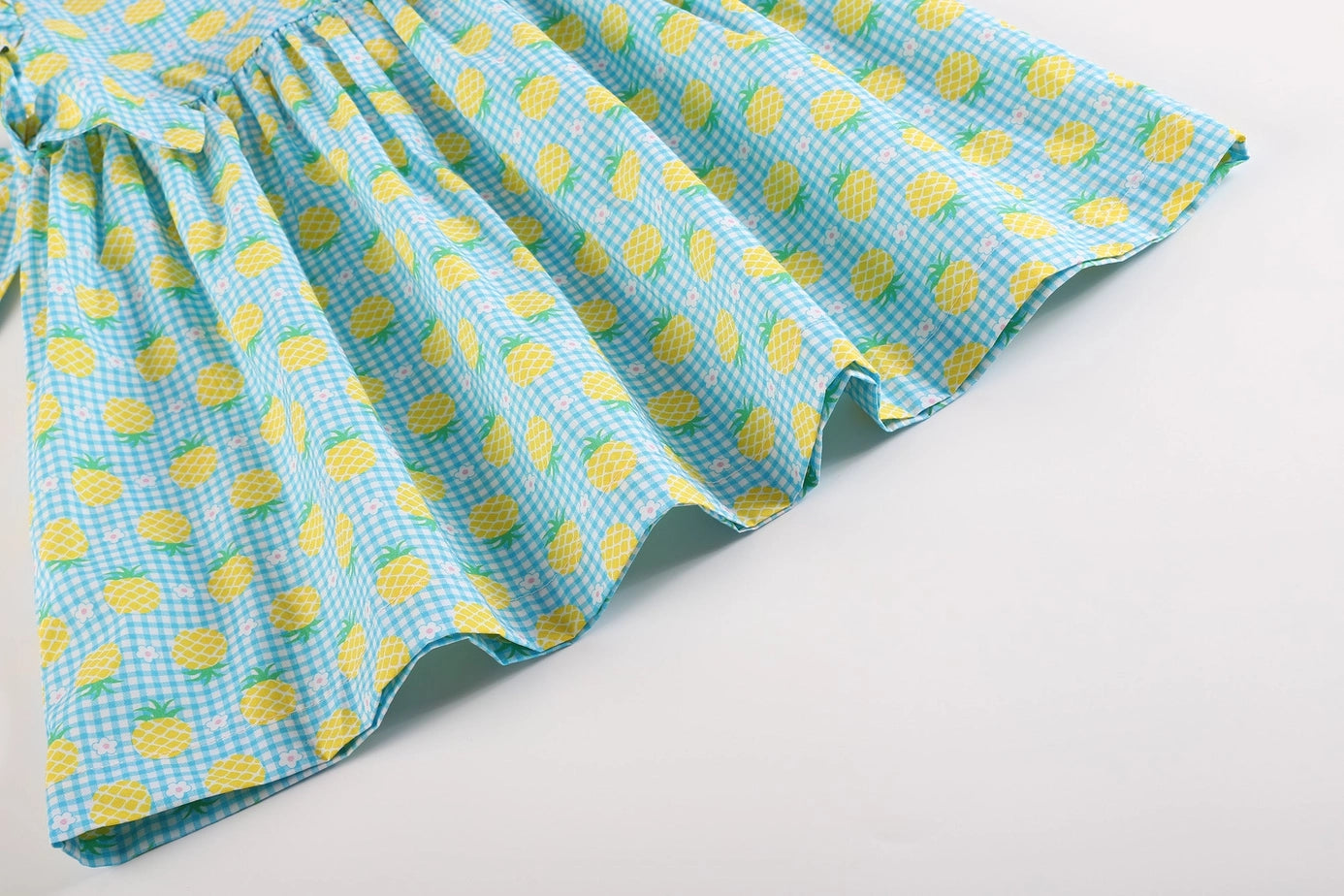 Blue Gingham Pineapple Print Baby Ruffle Dress