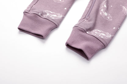 Owlivia Organic Cotton Zip Footless Pajama-Purple Feather