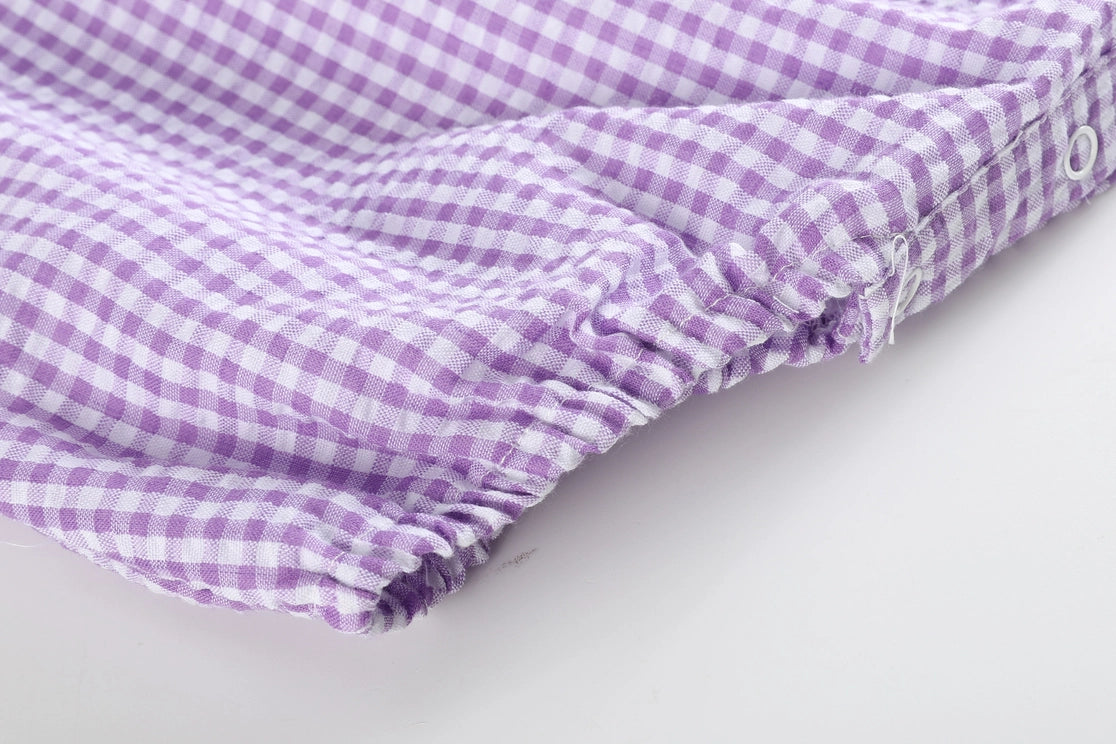 Classic Purple Gingham Baby Bubble Romper