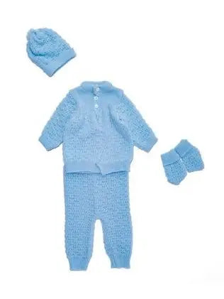 4 Piece Boxed Blue Knit Layette Set