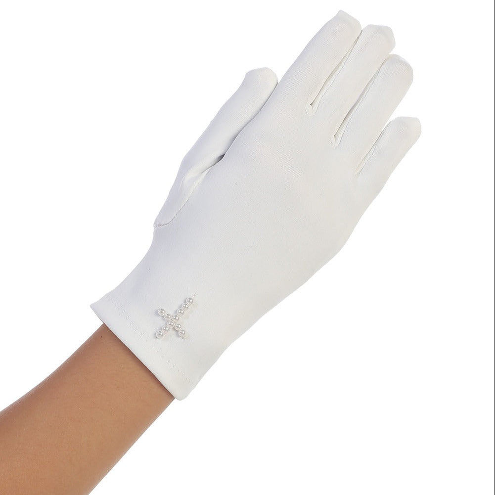 Matte Satin Glove w/ Pearl Cross