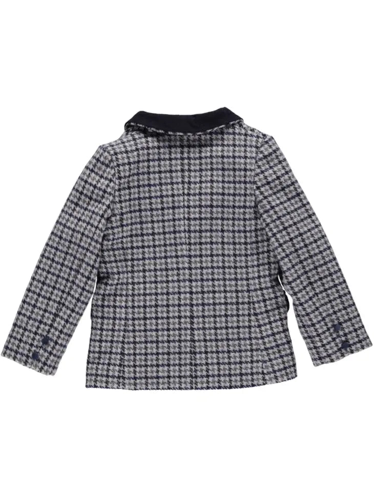 Plaid Blazer with Navy Blue Collar